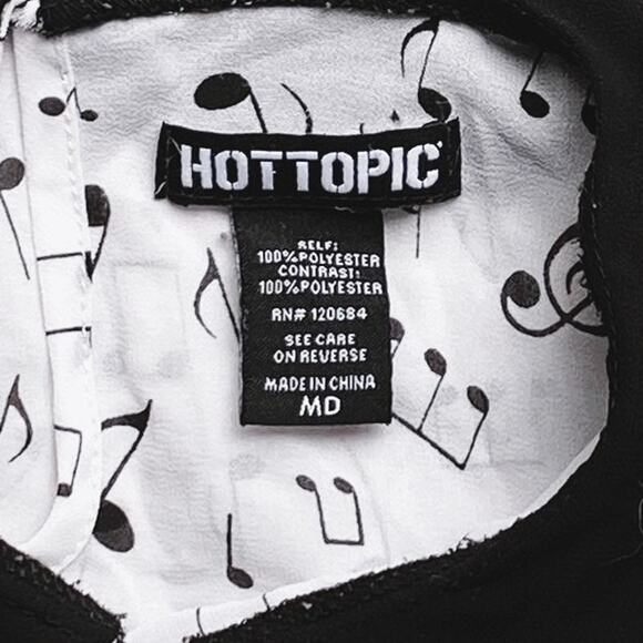 HOT TOPIC Music Note Peter Pan Collar Tie Front Sleeveless Chiffon Blouse ~ MED - Picture 8 of 8